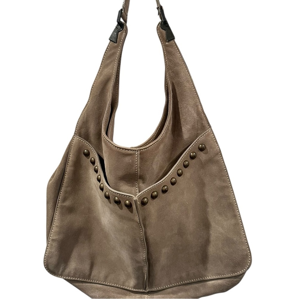 SOLD - Rosetti taupe suede studded hobo handbag, suede - Picture 4 of 15